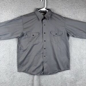 Vintage OshKosh B'Gosh Shirt Mens L/16.5 Gray Long Sleeve Snap Button Work USA